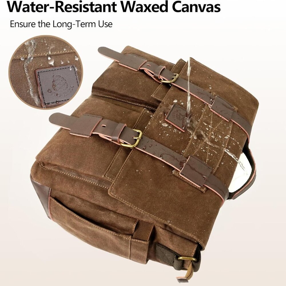 Messenger Bag for Men,14-15.6 Inch Laptop Bag, Water-resistant Waxed Canvas Satc - Picture 5 of 7